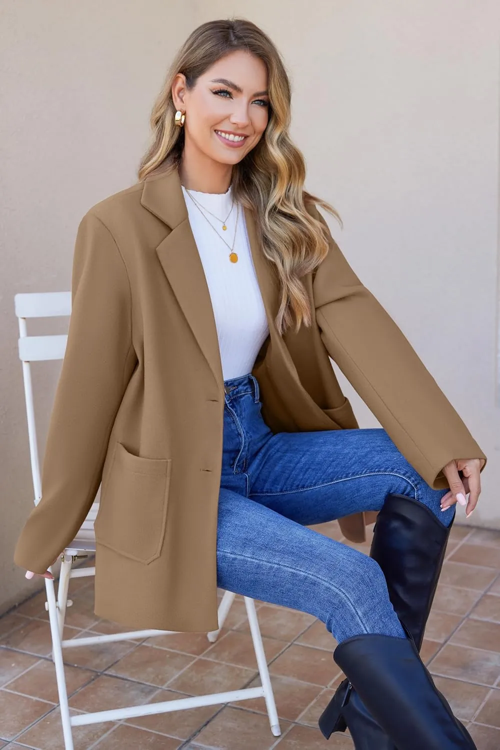 Blazers for Women Work Office Fully-Lined Warm Lapel Casual Jacket Oversized Long Sleeve Business Suit