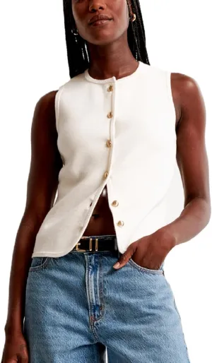Bocymolay Vintage Knit Vest Top for Women Button Down Crewneck Sleeveless Tank Casual Cardigan Vest Streetwear
