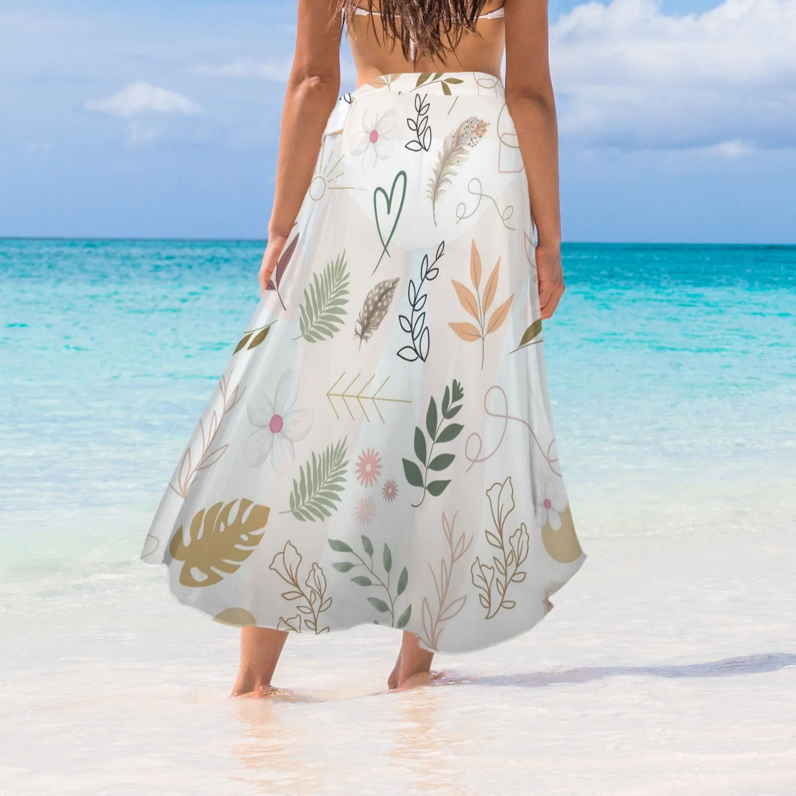 Boho White Semi-Sheer Skirt Coverup up to 5 XL