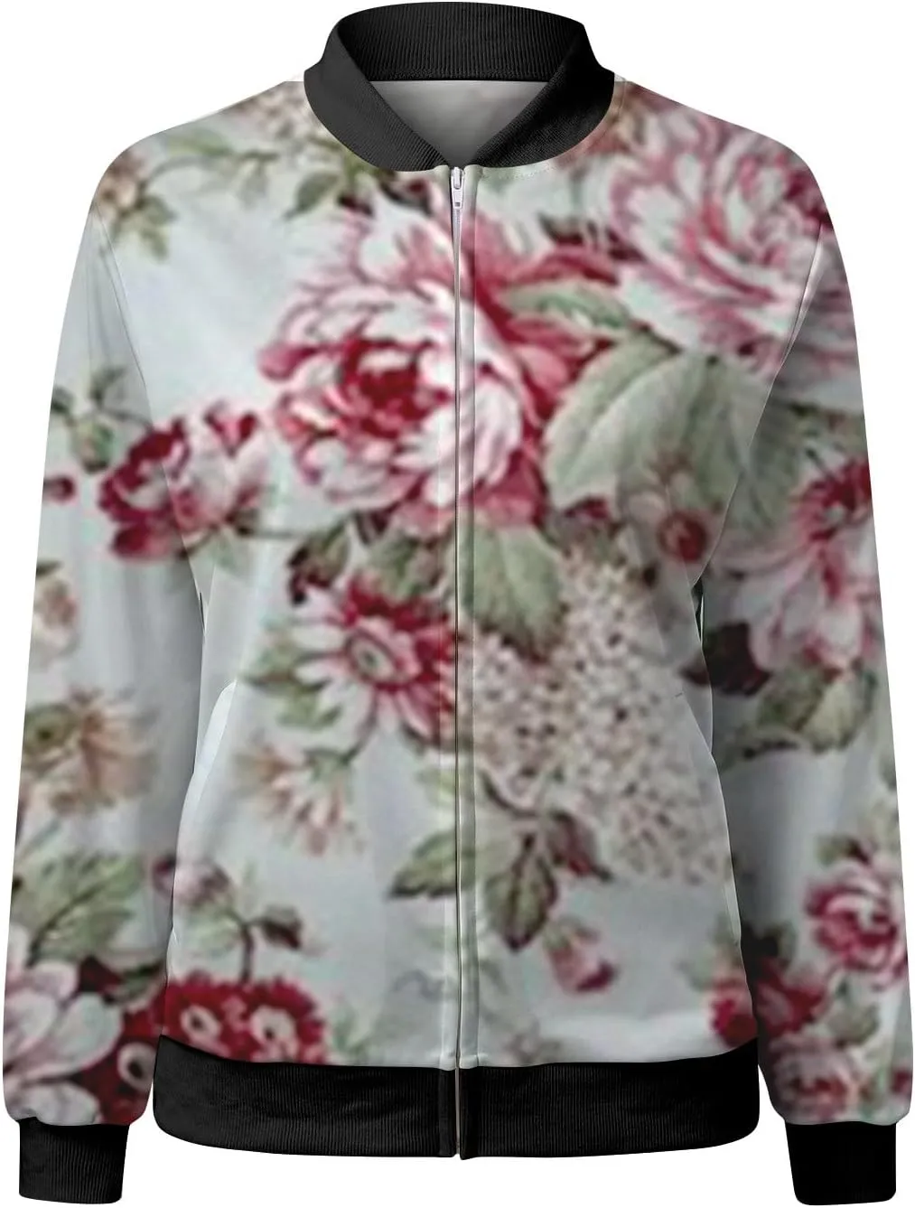 Bomber Jackets for Women 2024 Lightweight Casual Zip Up Stand Collar Coats Jacket Floral Graphic Outwear Fall Outfits