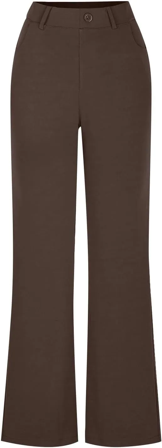 Bootcut Dress Pants Women Business Casual High Waisted Work Pants Tummy Control Pull On Regular Fit Slacks w/Pockets