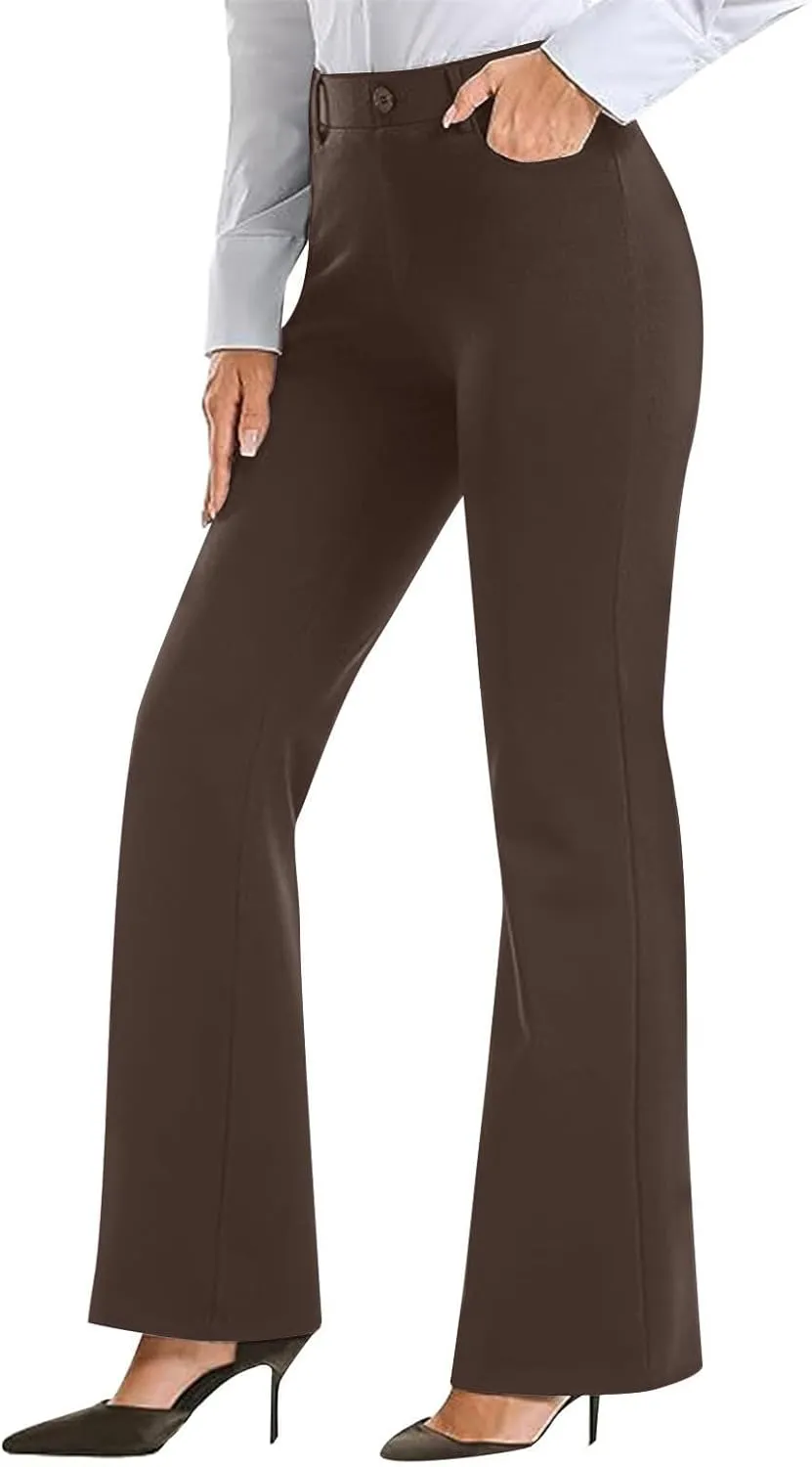 Bootcut Dress Pants Women Business Casual High Waisted Work Pants Tummy Control Pull On Regular Fit Slacks w/Pockets