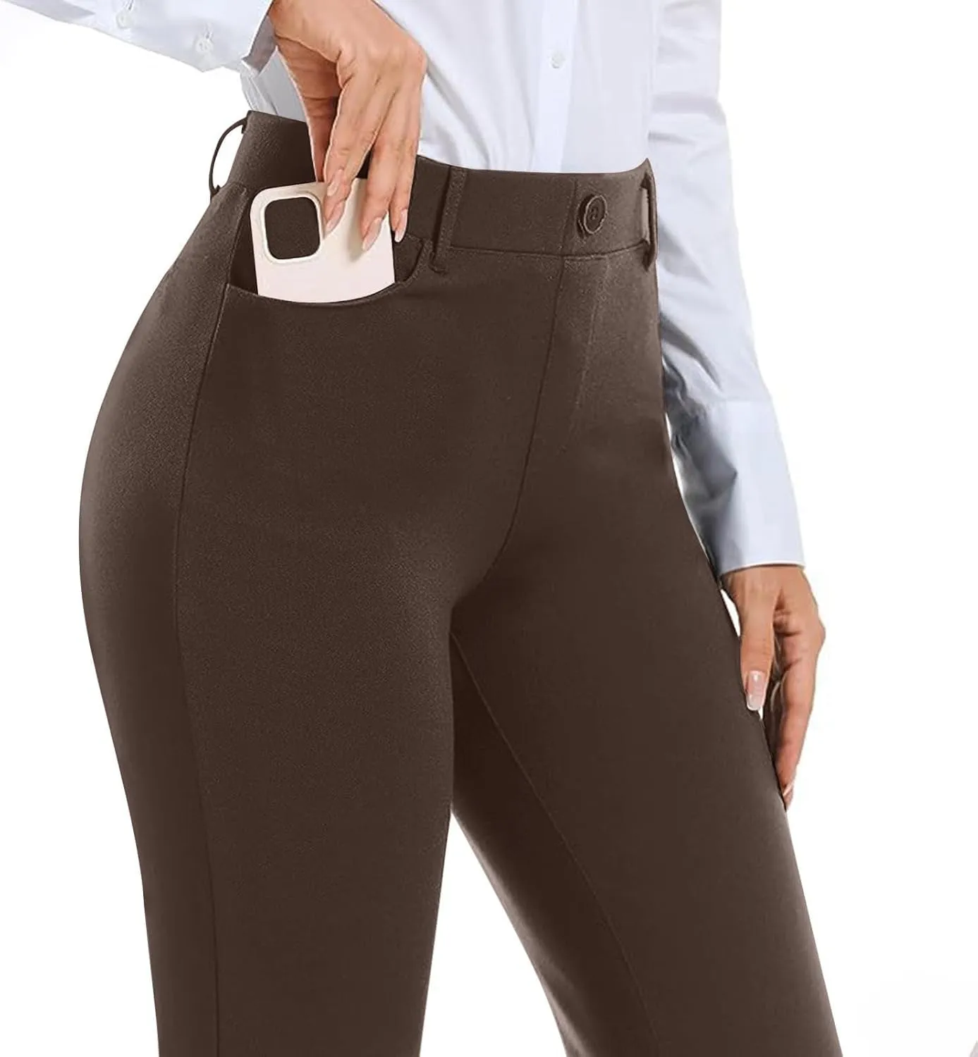 Bootcut Dress Pants Women Business Casual High Waisted Work Pants Tummy Control Pull On Regular Fit Slacks w/Pockets