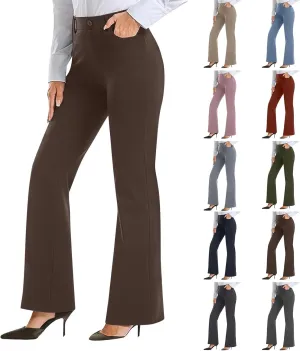 Bootcut Dress Pants Women Business Casual High Waisted Work Pants Tummy Control Pull On Regular Fit Slacks w/Pockets