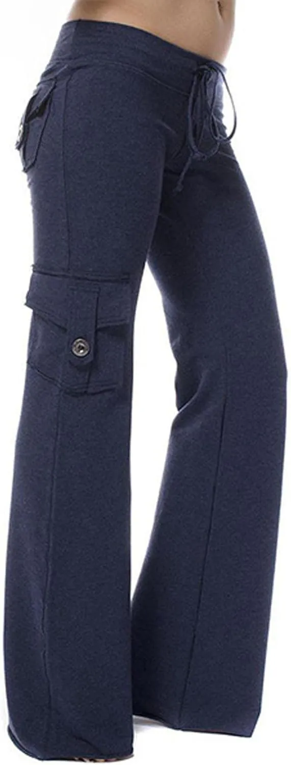 Bootcut Yoga Pants Women's Stretch Workout Relax Fit Super Soft Cargo Yoga Pants Wide Leg Palazzo Pants with Pockets