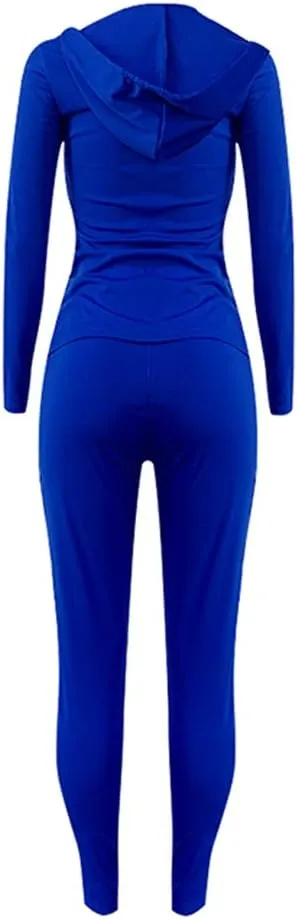 Bornpom Women 2 Piece Outfits Hoodie Long Sleeve Zip Up Jackets Bodycon Long Pants Tracksuit Sets