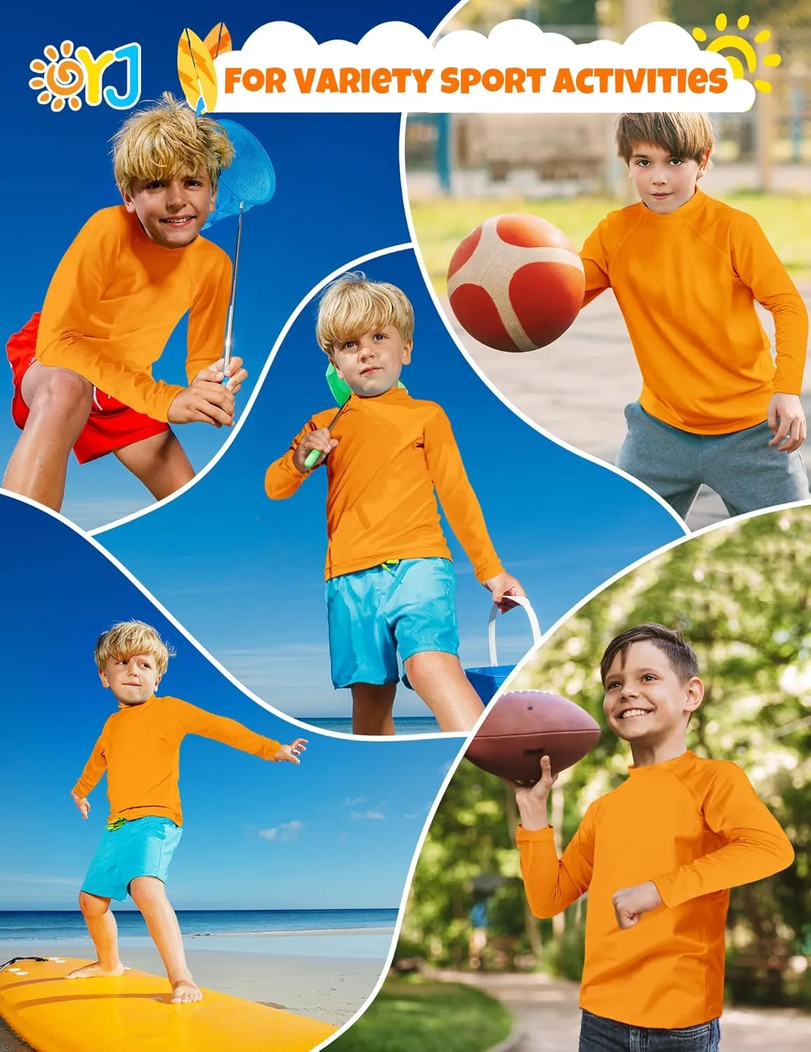 Boys Rash Guard Swim Shirt Long Sleeve Rashguard UPF  50 SPF Sun Water Surfing Shirts for Toddler Kids Youth Teen 2T-16Y