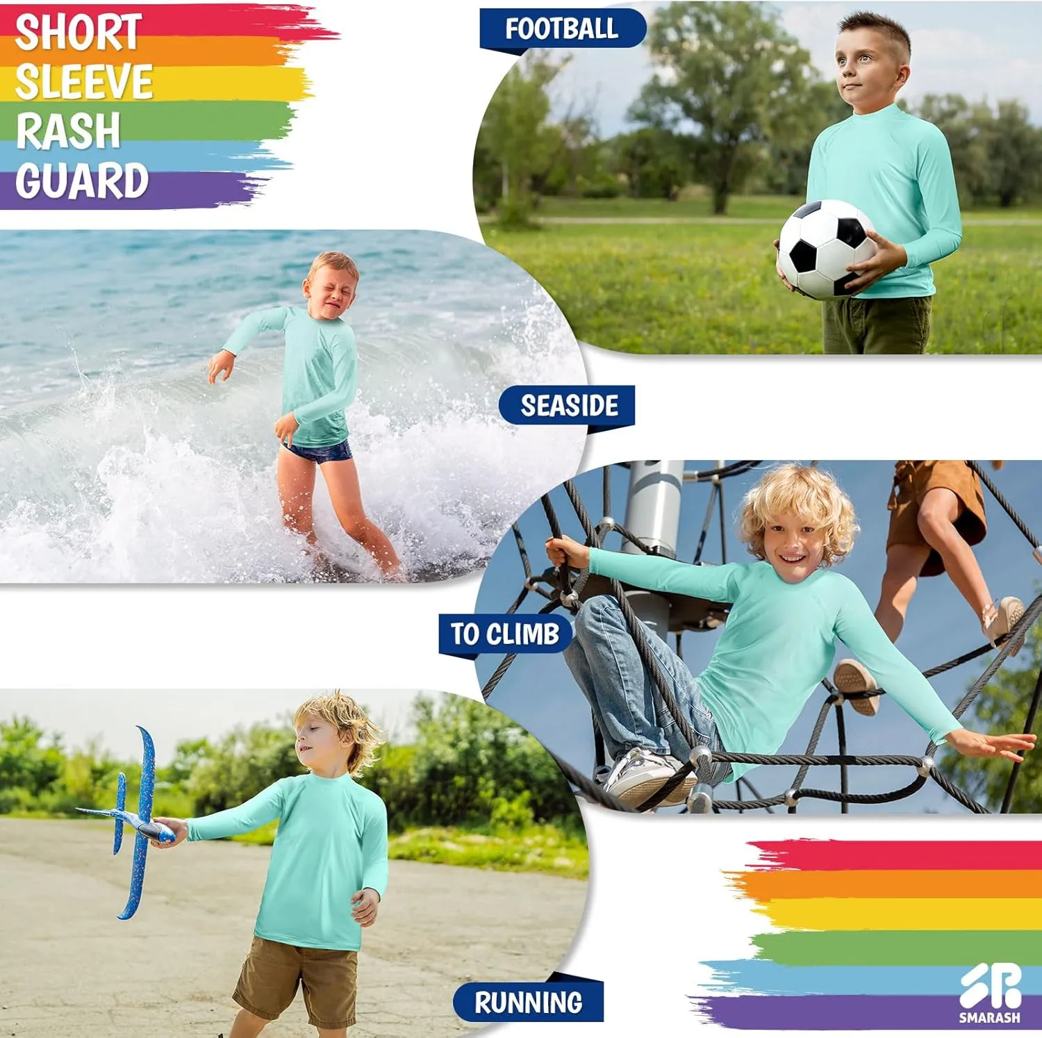 Boys Rash Guard Swim Shirts Long Sleeve UPF 50  Swimwear Youth Kids Sun Protection SPF Water Surfing Shirts Quick Dry