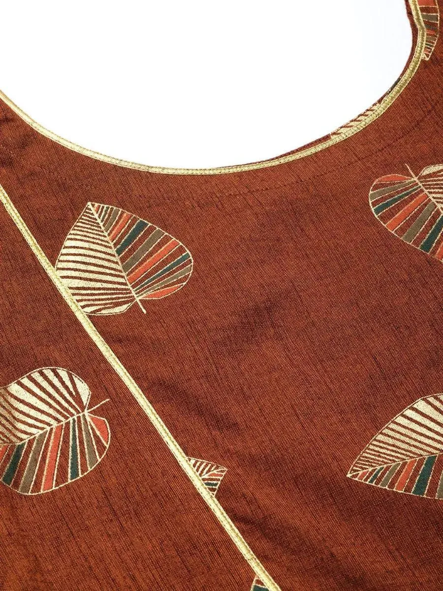 Brown Printed Rayon A-Line Kurta With Trousers