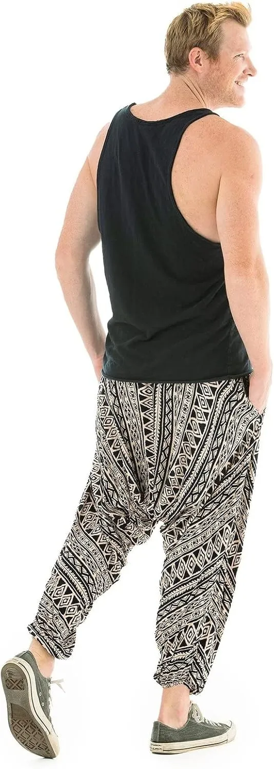 Buddha Pants Triangle Tribal Harem Pants | 100% Cotton Boho Pants for Men & Women | Yoga, Casual Wear, Beach, Travel