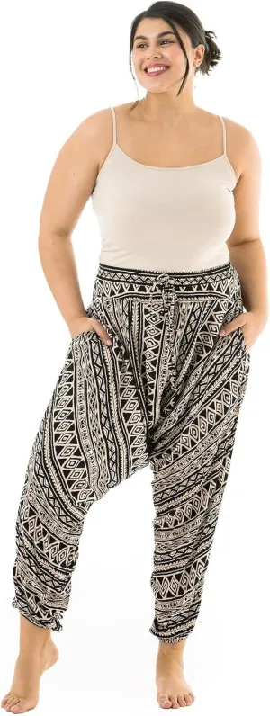 Buddha Pants Triangle Tribal Harem Pants | 100% Cotton Boho Pants for Men & Women | Yoga, Casual Wear, Beach, Travel