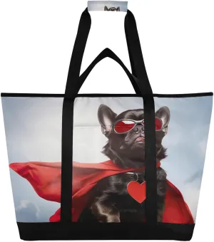 Bulldog Dog Tote Bag for Women with Zipper Reusable Grocery Bags Foldable Insulated Cooler Bag Handbags Totes Shopping Bags for Groceries Picnic Travel Work Beach
