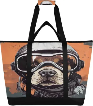 Bulldog Dog Tote Bag for Women with Zipper Reusable Grocery Bags Foldable Insulated Cooler Bag Totes Handbags Shopping Bags for Groceries Work Picnic Travel Beach