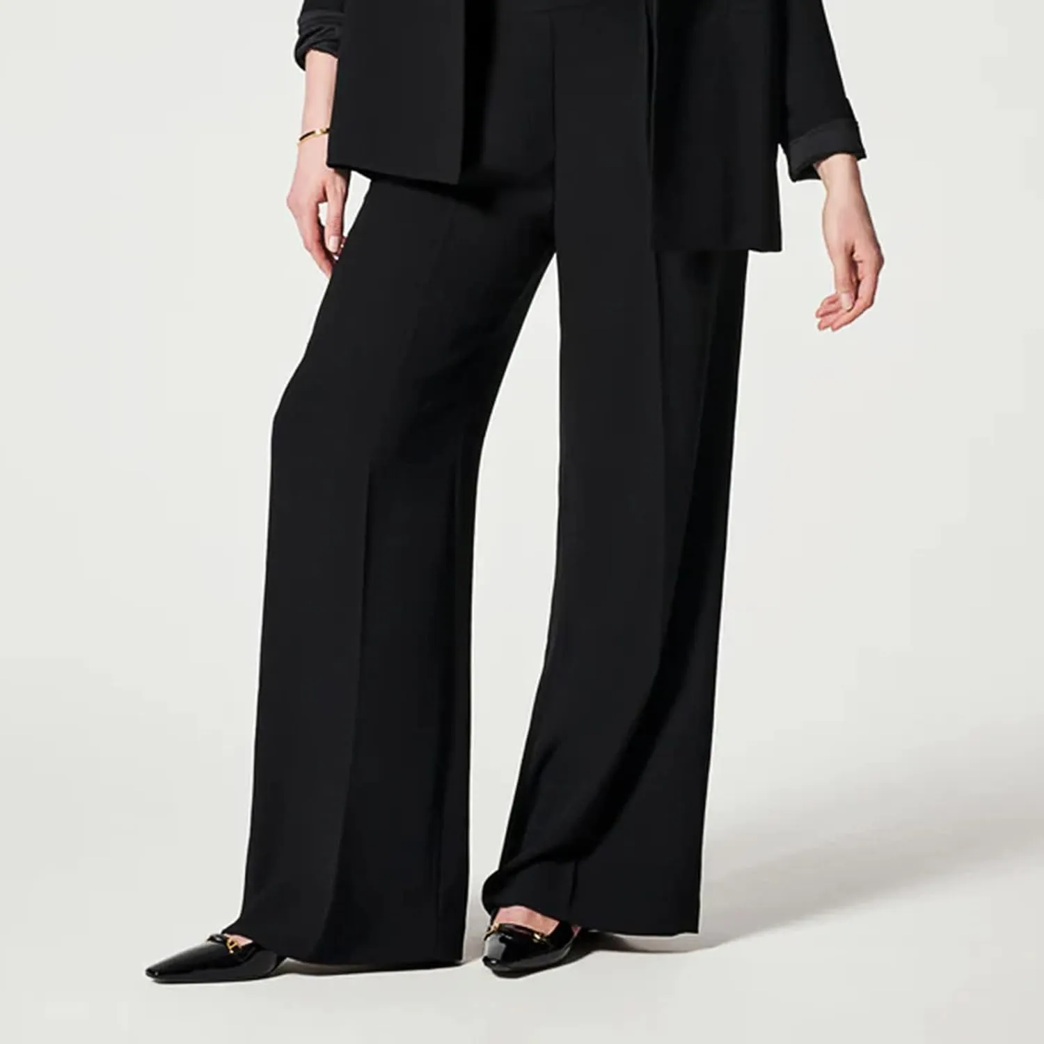 Business Casual Dress Pants Women High Waisted Elastic Flare Pants Baggy Straight Trousers Pants with Pockets