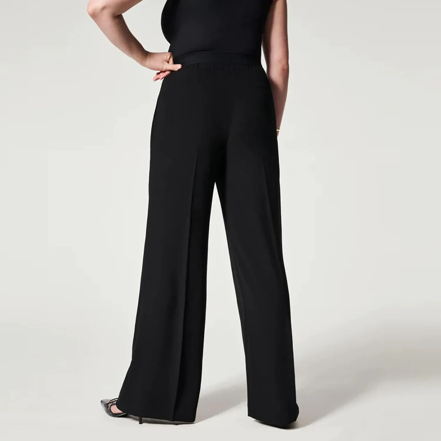 Business Casual Dress Pants Women High Waisted Elastic Flare Pants Baggy Straight Trousers Pants with Pockets