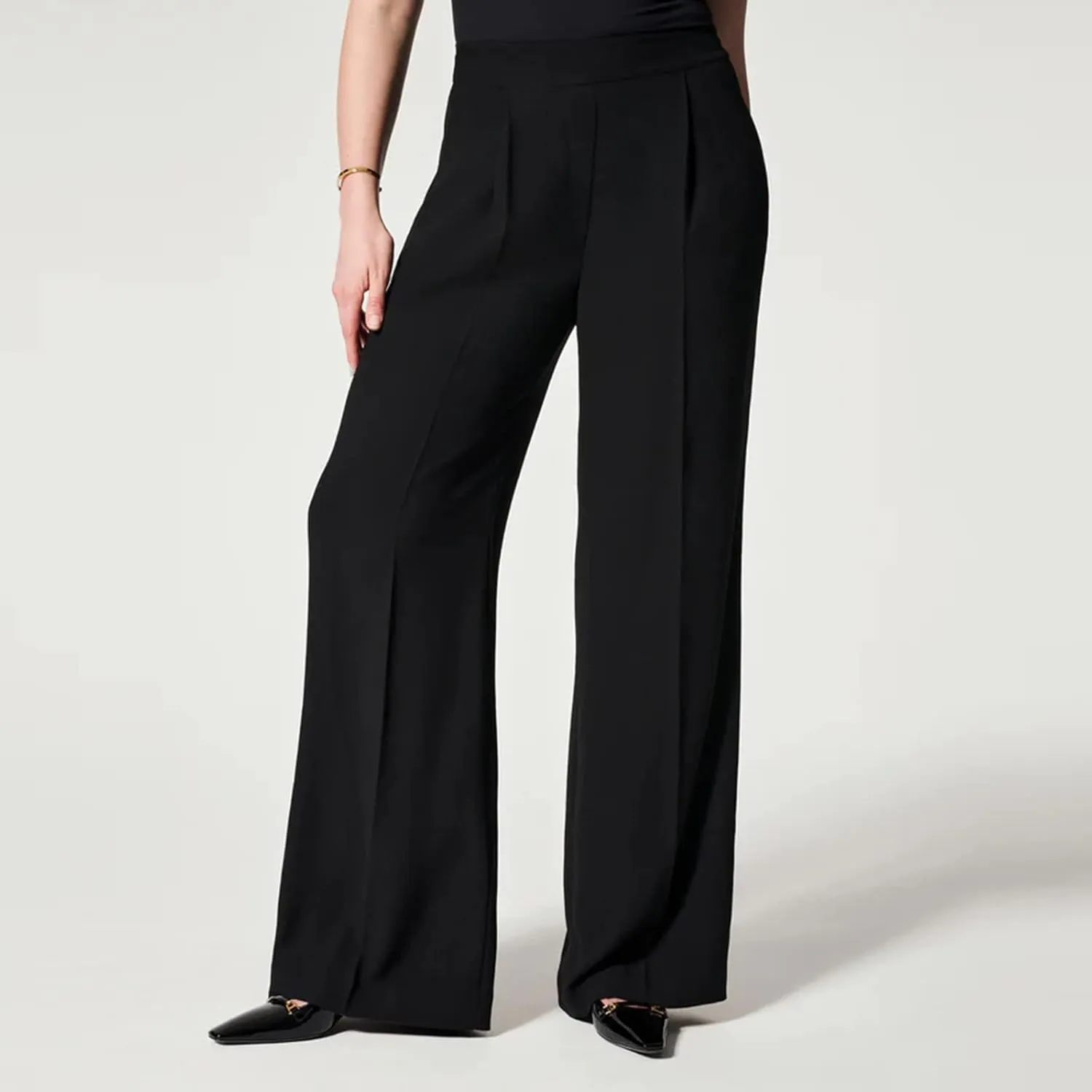 Business Casual Dress Pants Women High Waisted Elastic Flare Pants Baggy Straight Trousers Pants with Pockets