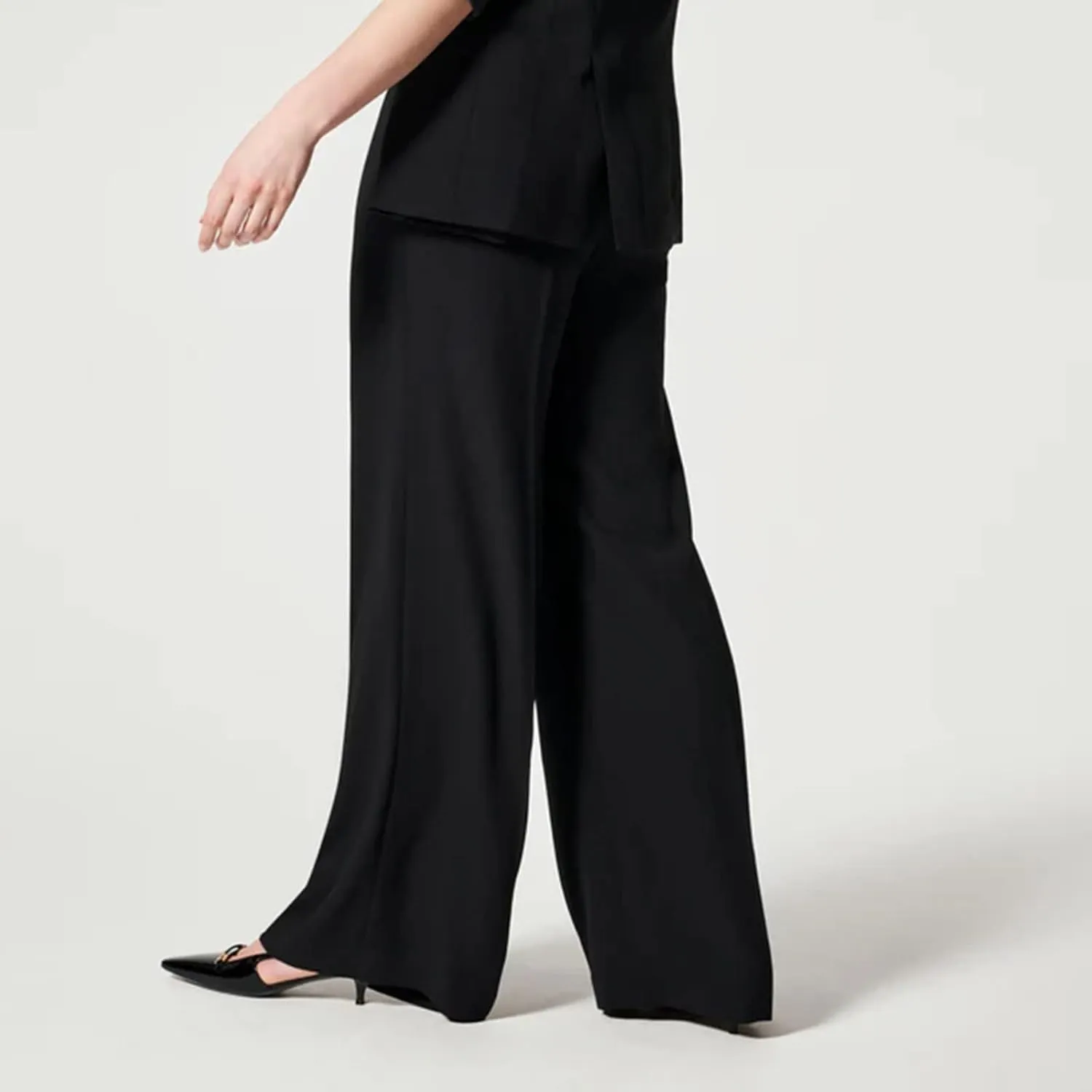 Business Casual Dress Pants Women High Waisted Elastic Flare Pants Baggy Straight Trousers Pants with Pockets
