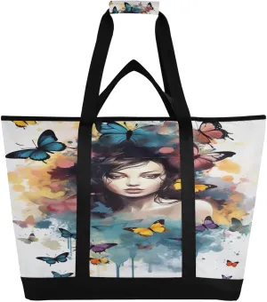 Butterfly Tote Bag for Women with Zipper Reusable Grocery Bags Foldable Insulated Cooler Bag Totes Shopping Bags Handbags for Groceries Travel Beach Work Picnic