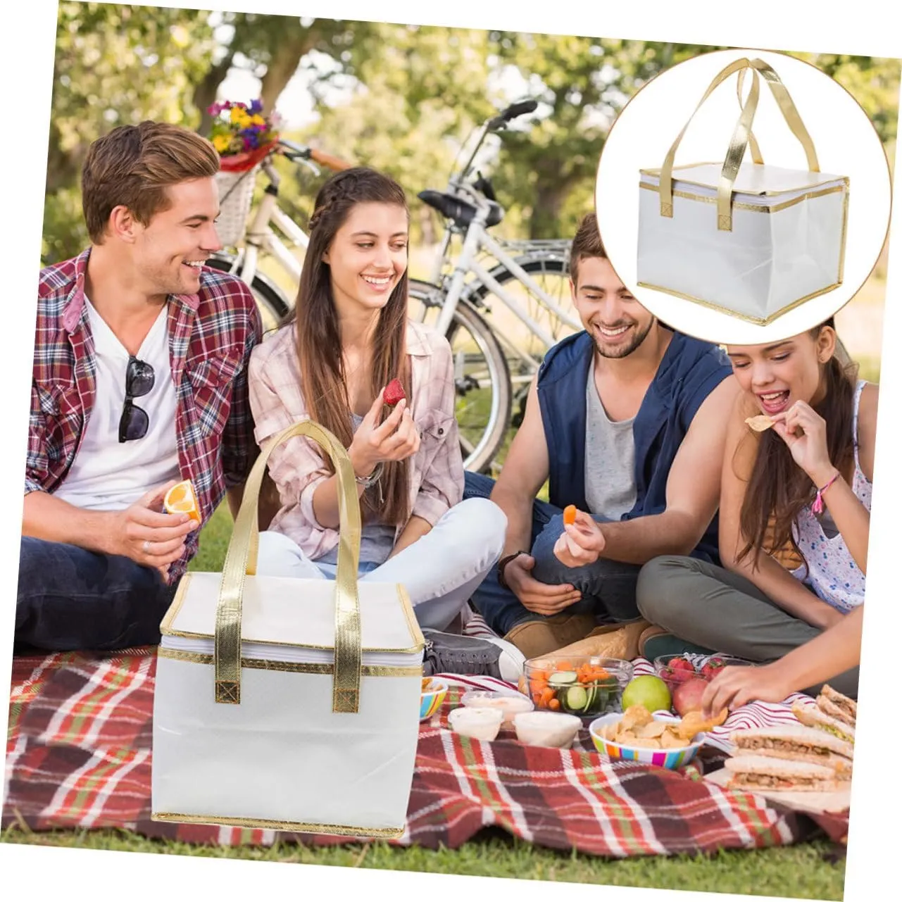 Cabilock Thermal Bag for Food Large Insulated Cake Pouch Reusable Grocery Carrier Flat Bottom Easy to Carry