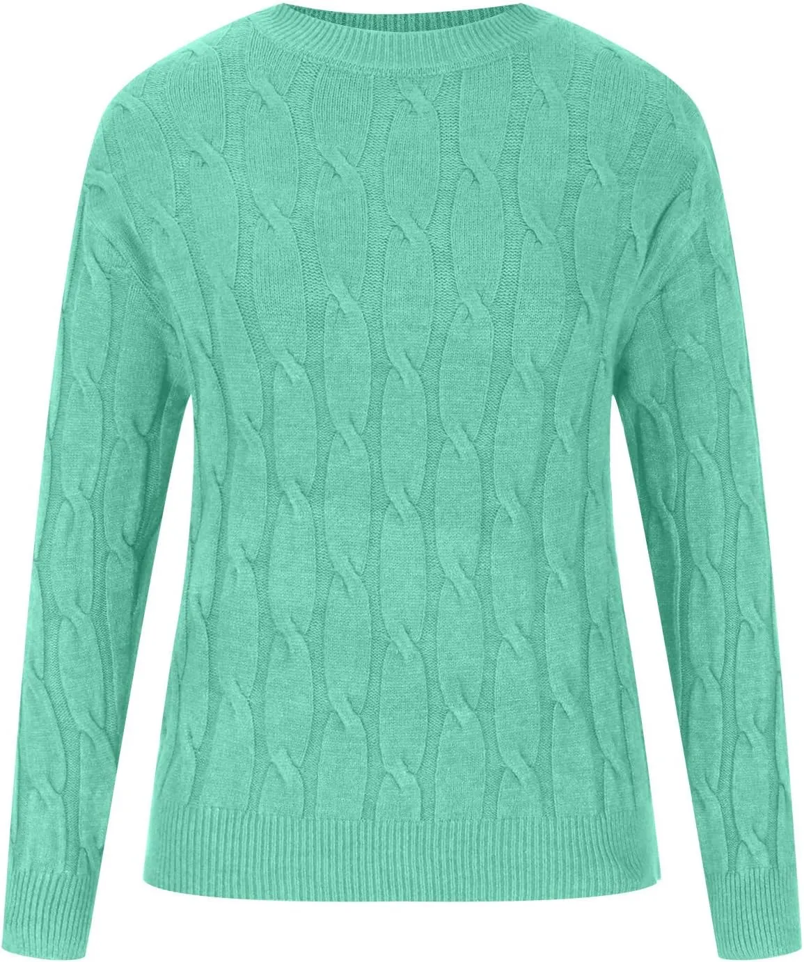 Cable Knitted Crew Neck Pullover Sweater for Women Long Sleeve Solid Loose Fit Casual Sweaters Fashion Tunic Shirt