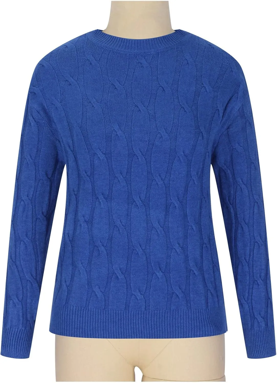 Cable Knitted Crew Neck Pullover Sweater for Women Long Sleeve Solid Loose Fit Casual Sweaters Fashion Tunic Shirt