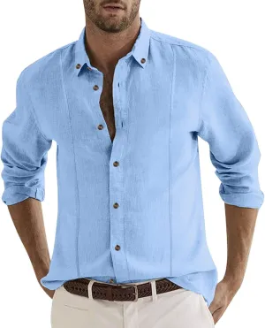 Cambkatl Mens Cotton Linen Dress Shirts Shirts Button Down Business Casual Shirts Long Sleeve Summer Beach Shirts