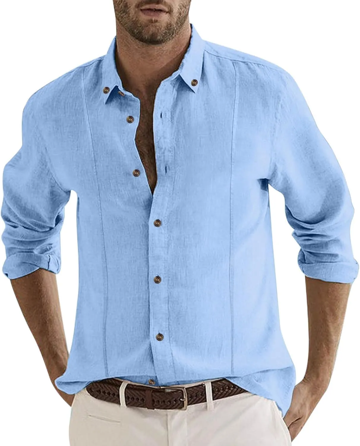 Cambkatl Mens Cotton Linen Dress Shirts Shirts Button Down Business Casual Shirts Long Sleeve Summer Beach Shirts