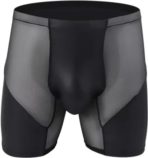 Cambkatl Men's Sheer Ice Silk Boxer Briefs Sexy Ptachwork Thin Seamless Trunk Underwear Bulge Pouch Panties