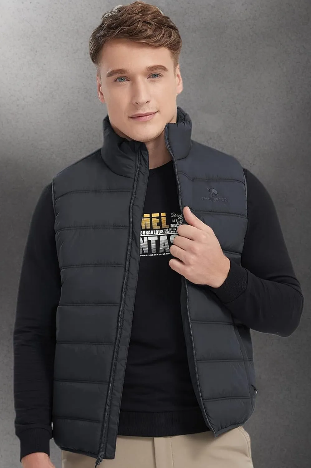 CAMEL CROWN Puffer Vest Men Quilted Winter Padded Sleeveless Jackets Gilet for Casual Work Travel Outdoor