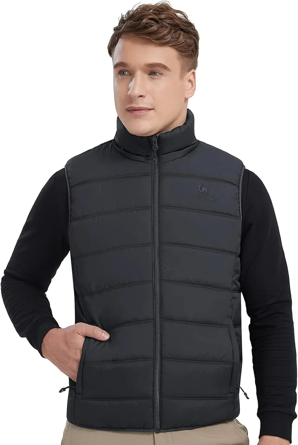 CAMEL CROWN Puffer Vest Men Quilted Winter Padded Sleeveless Jackets Gilet for Casual Work Travel Outdoor