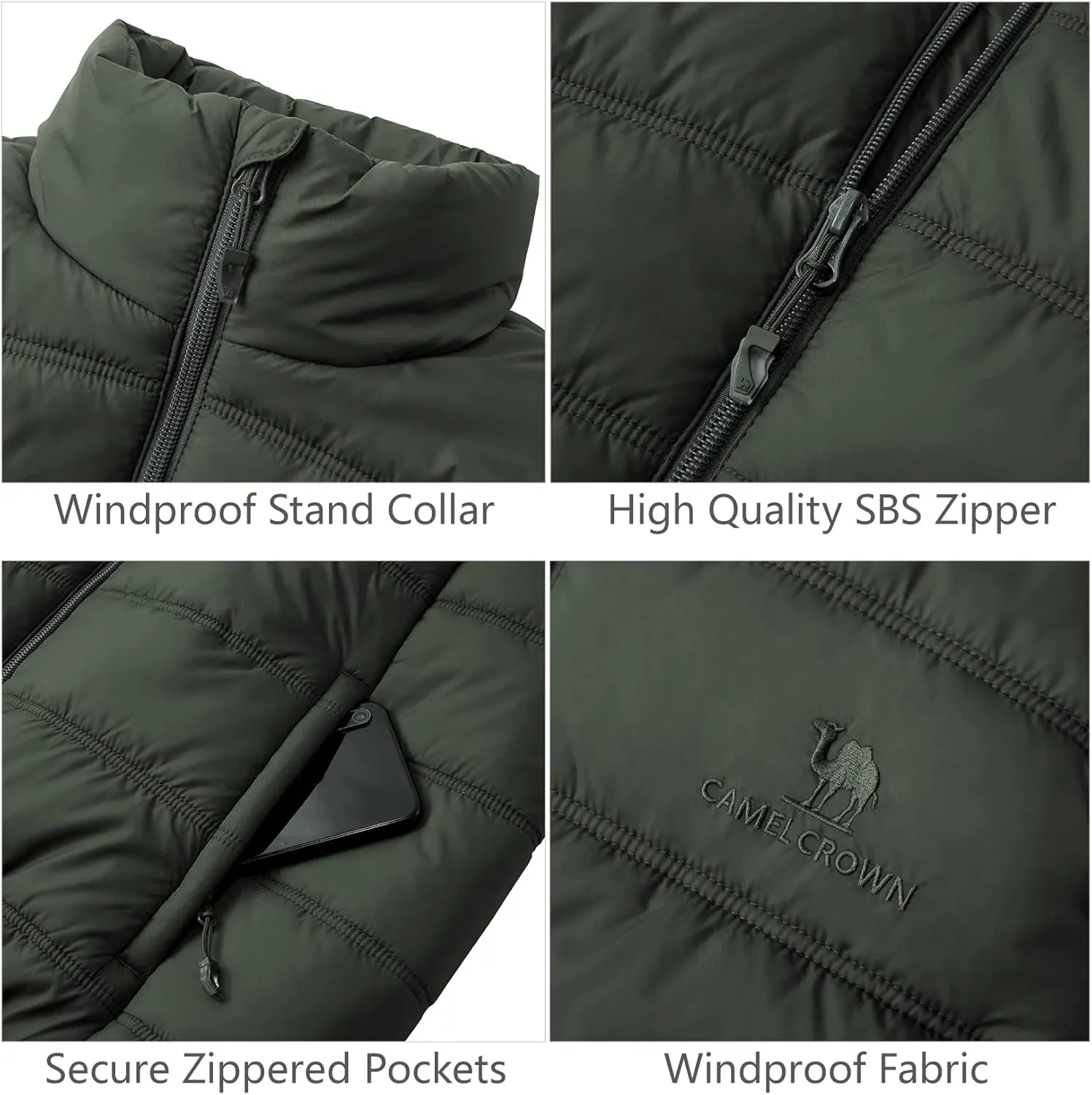 CAMEL CROWN Puffer Vest Men Quilted Winter Padded Sleeveless Jackets Gilet for Casual Work Travel Outdoor