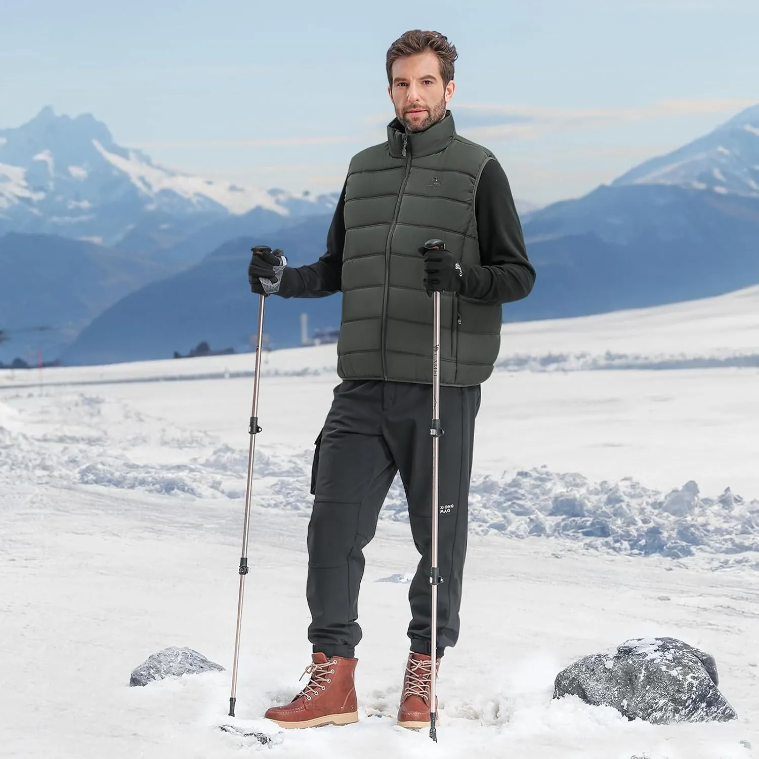 CAMEL CROWN Puffer Vest Men Quilted Winter Padded Sleeveless Jackets Gilet for Casual Work Travel Outdoor
