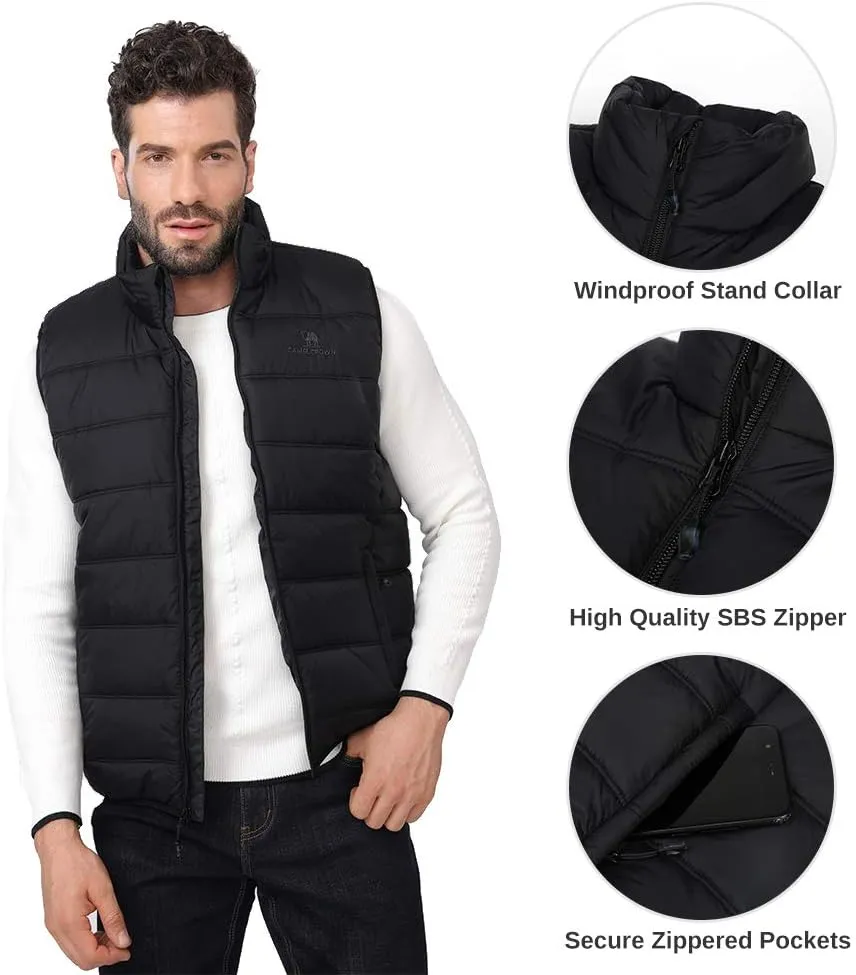 CAMEL CROWN Puffer Vest Men Quilted Winter Padded Sleeveless Jackets Gilet for Casual Work Travel Outdoor