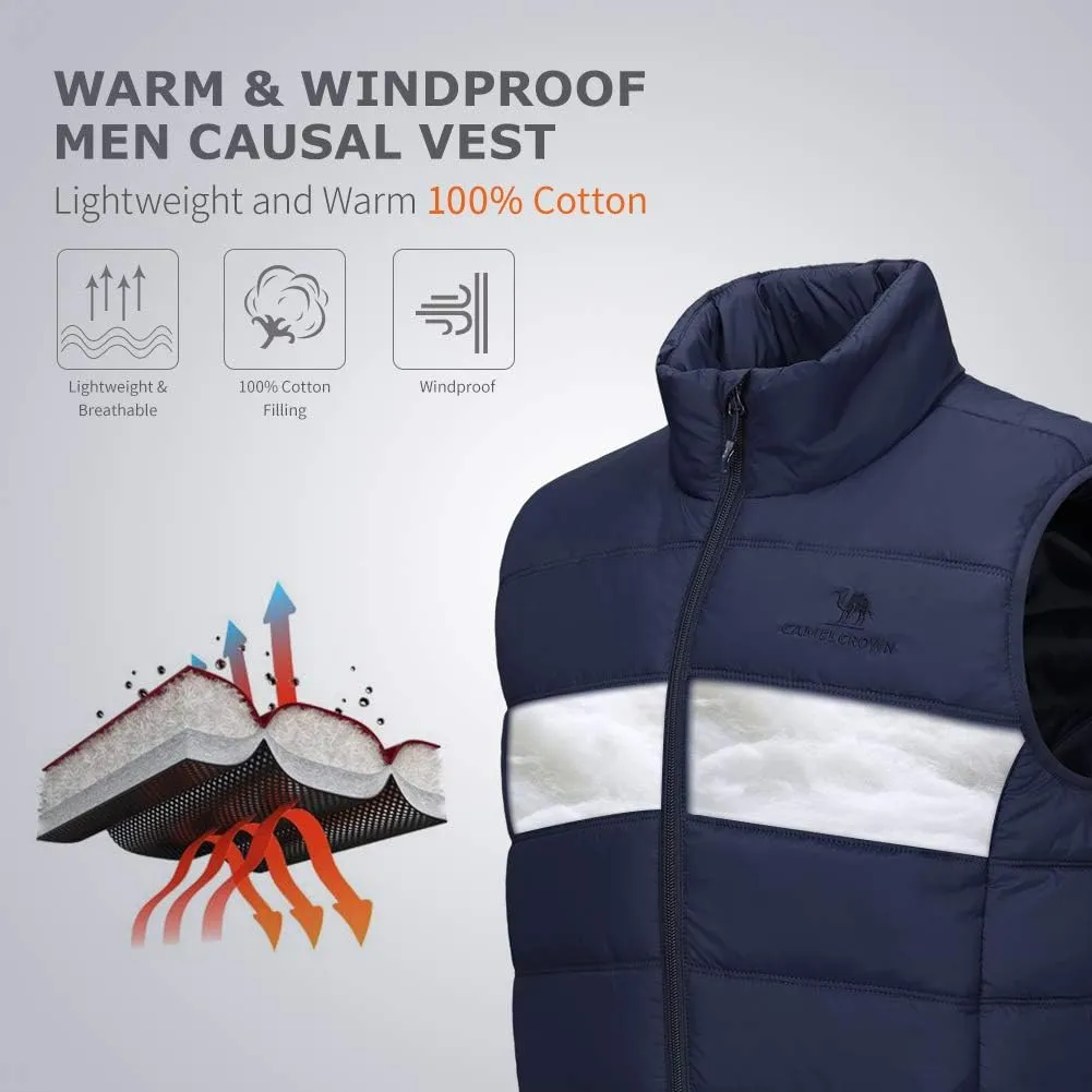 CAMEL CROWN Puffer Vest Men Quilted Winter Padded Sleeveless Jackets Gilet for Casual Work Travel Outdoor