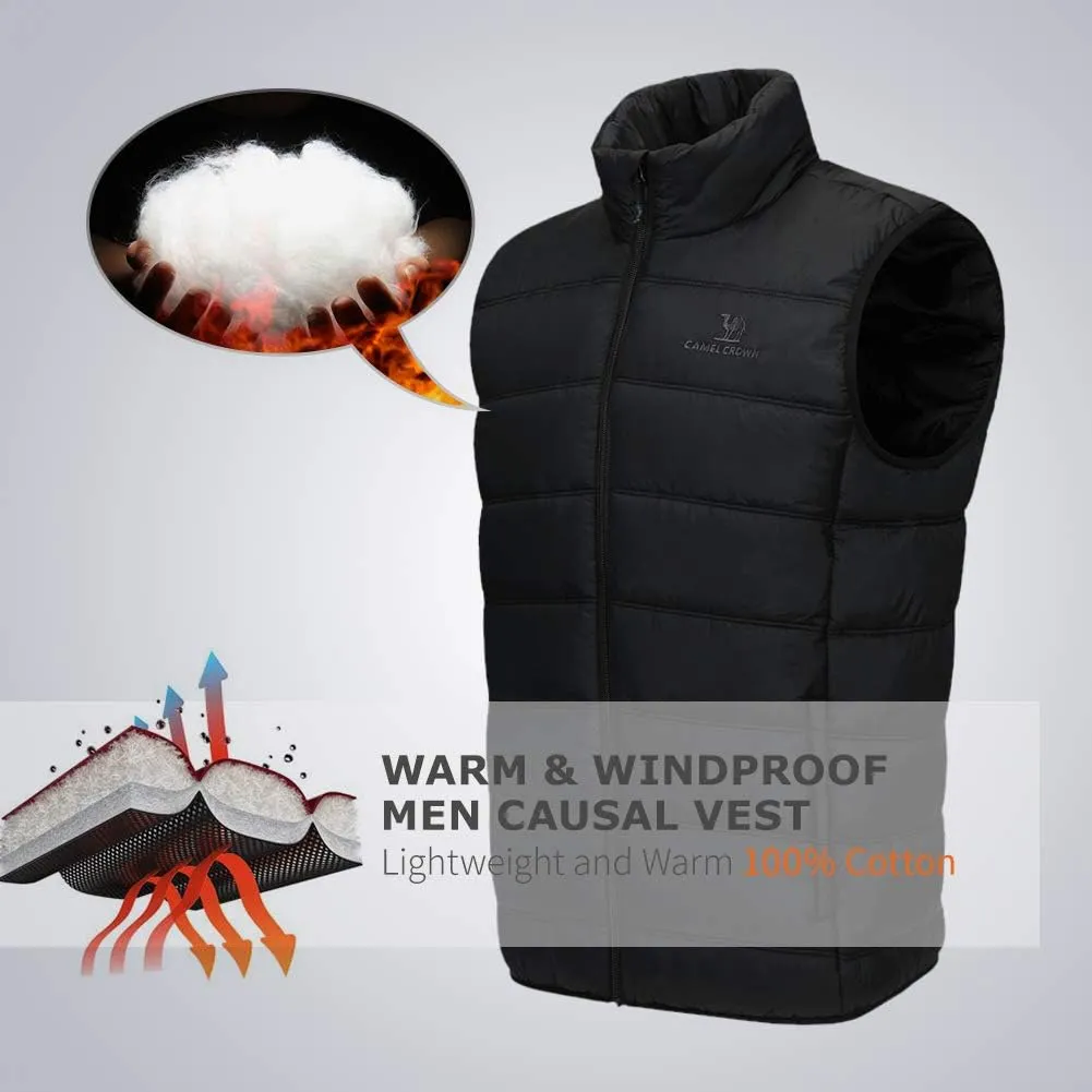 CAMEL CROWN Puffer Vest Men Quilted Winter Padded Sleeveless Jackets Gilet for Casual Work Travel Outdoor