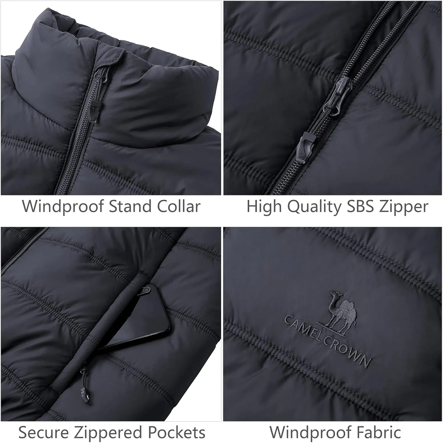 CAMEL CROWN Puffer Vest Men Quilted Winter Padded Sleeveless Jackets Gilet for Casual Work Travel Outdoor