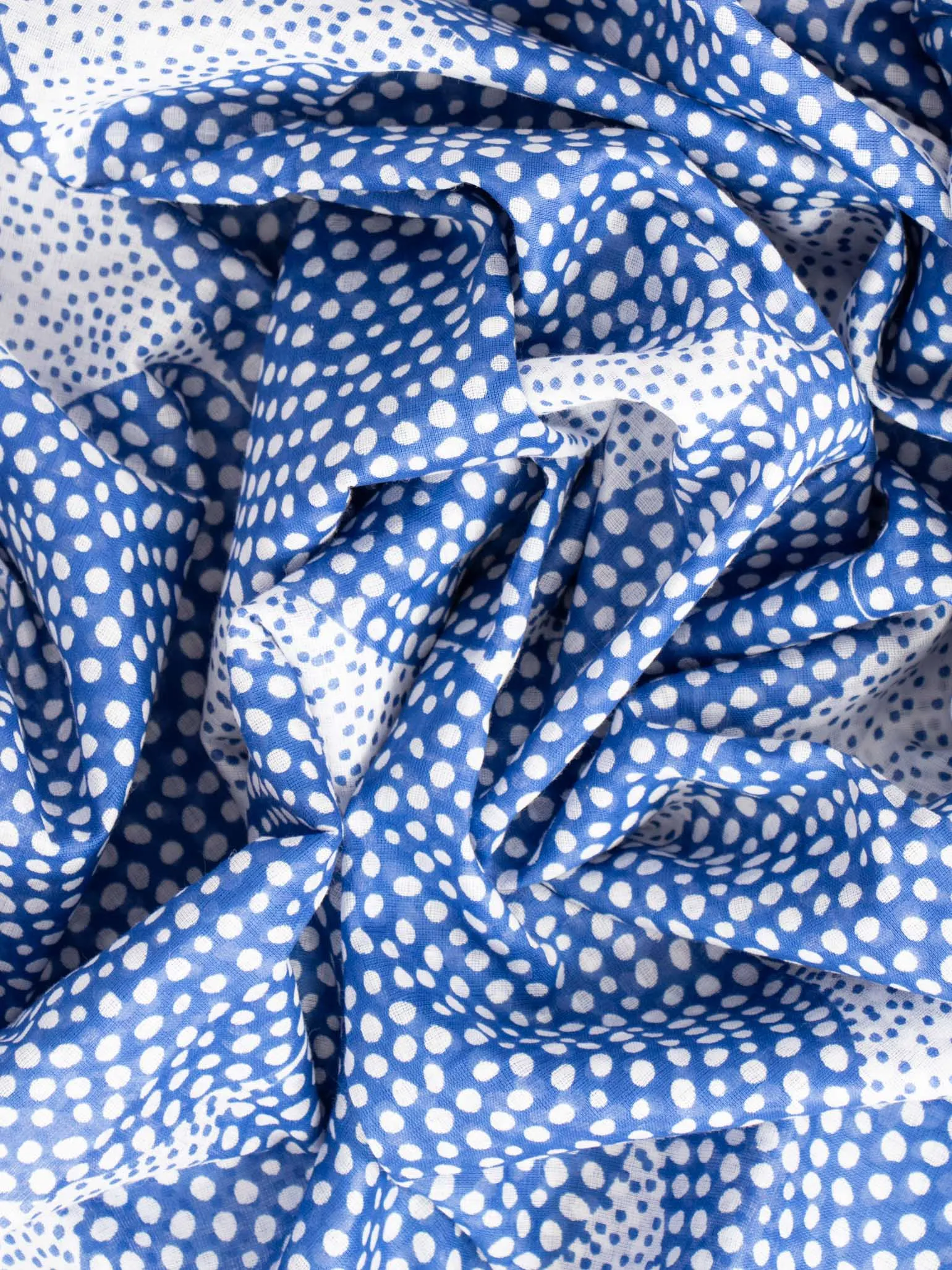 Camille Lightweight Cotton Scarf - Blue, Polka Dot Circles
