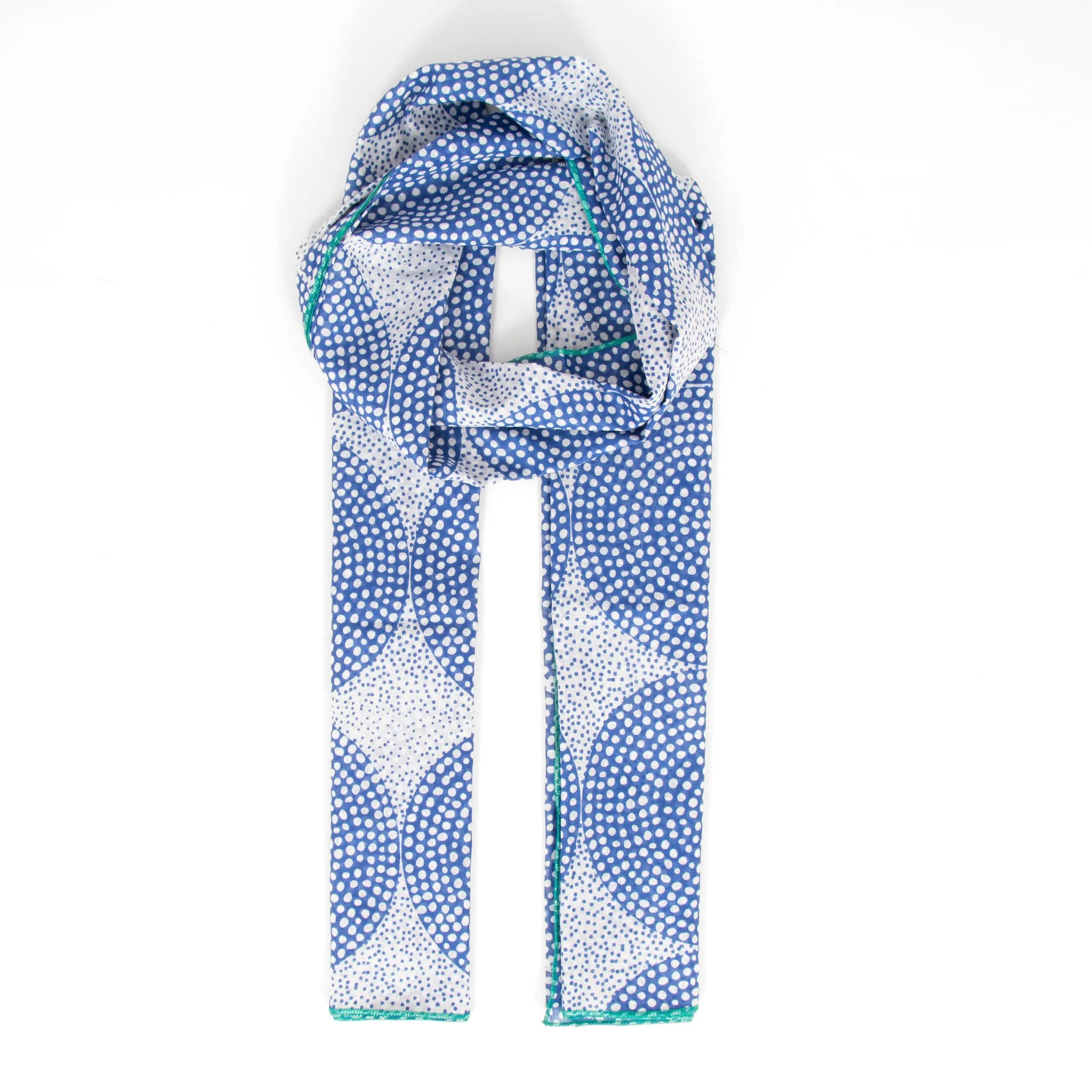 Camille Lightweight Cotton Scarf - Blue, Polka Dot Circles