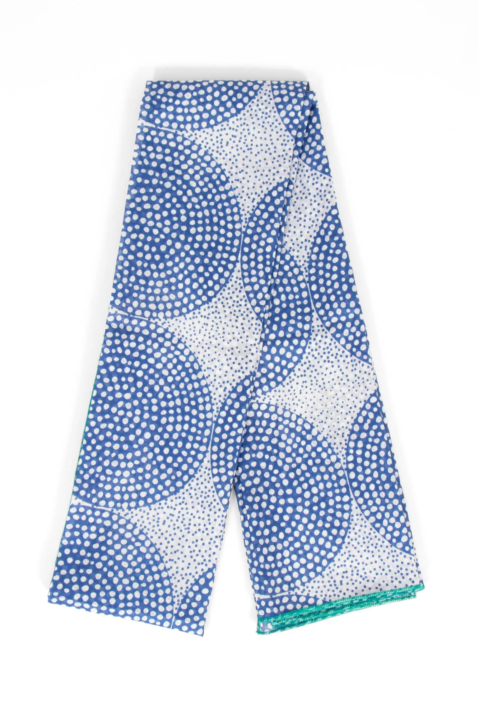 Camille Lightweight Cotton Scarf - Blue, Polka Dot Circles