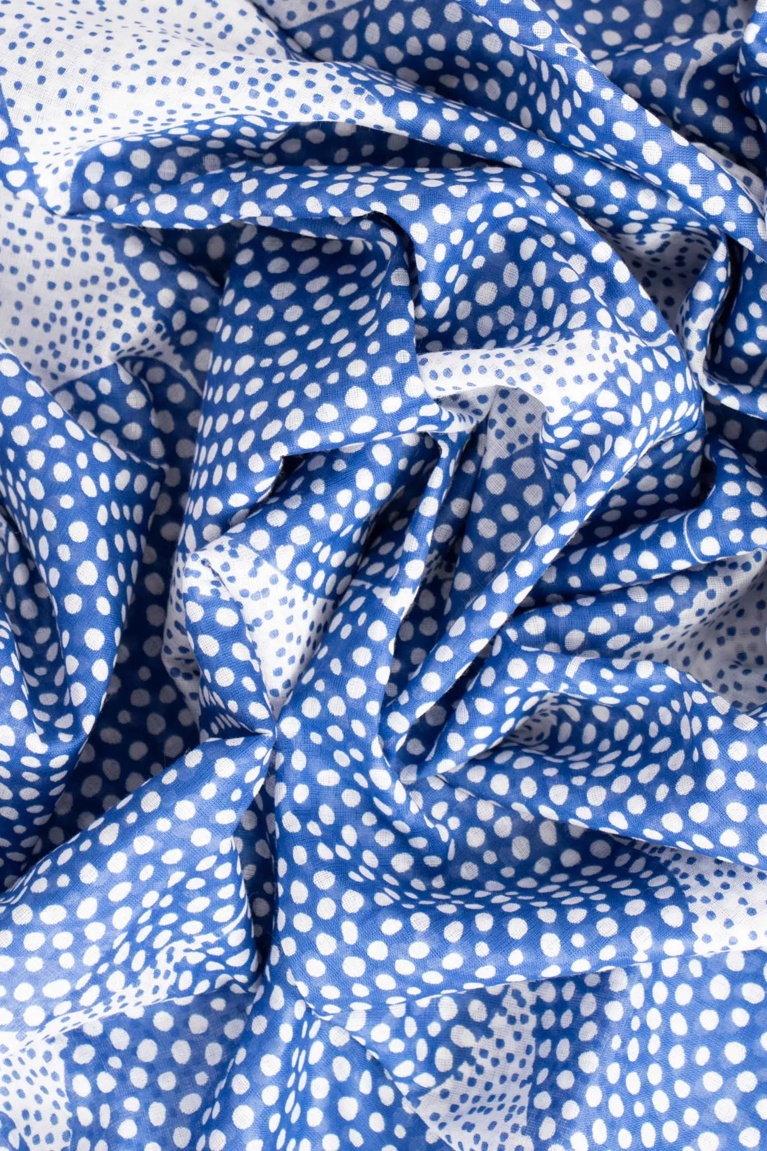 Camille Lightweight Cotton Scarf - Blue, Polka Dot Circles
