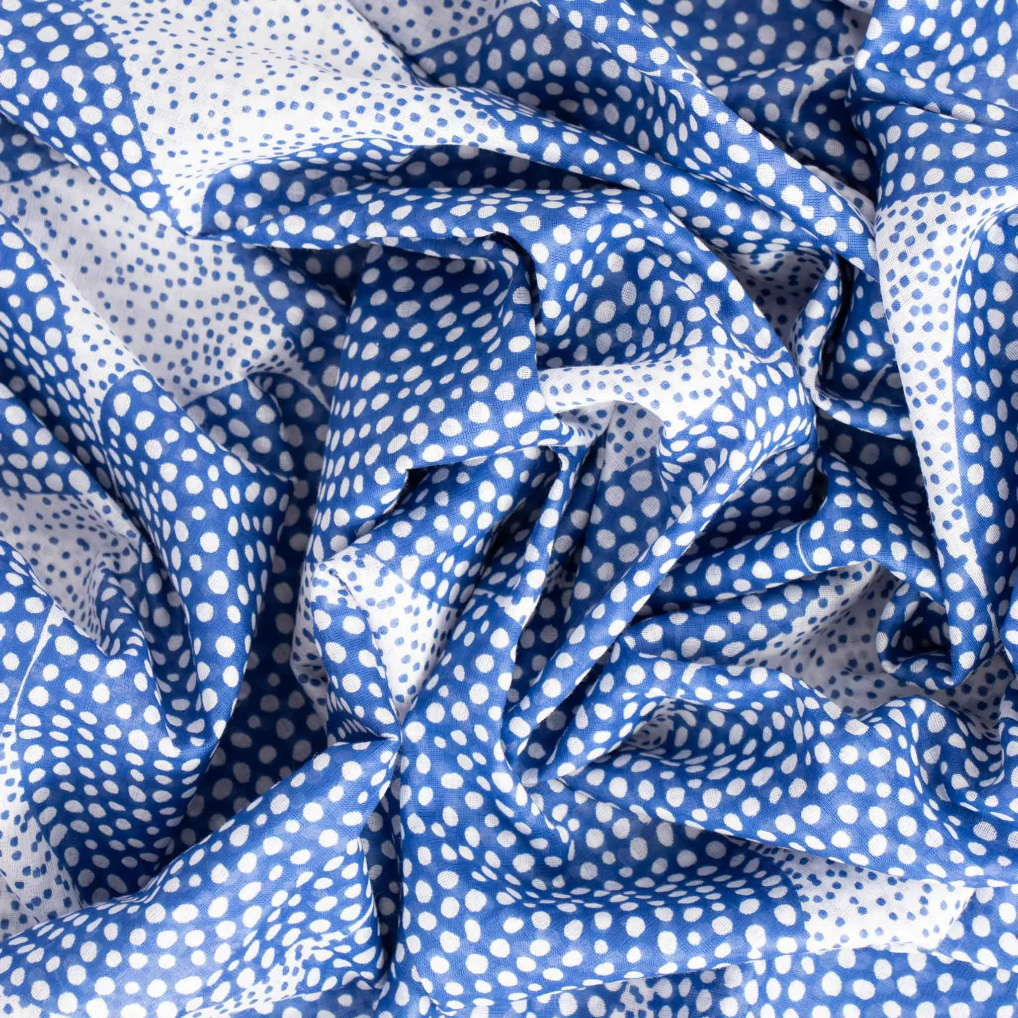 Camille Lightweight Cotton Scarf - Blue, Polka Dot Circles