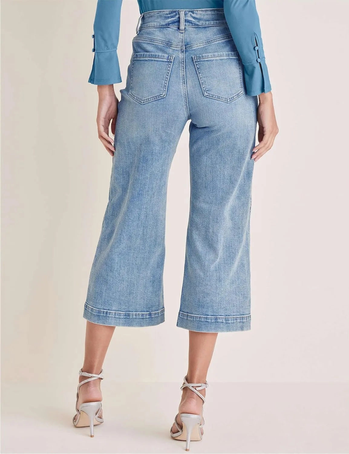 Capri Jeans for Women High Waisted Wide Leg Capri Pants Strechy Loose Denim Capris with Pockets