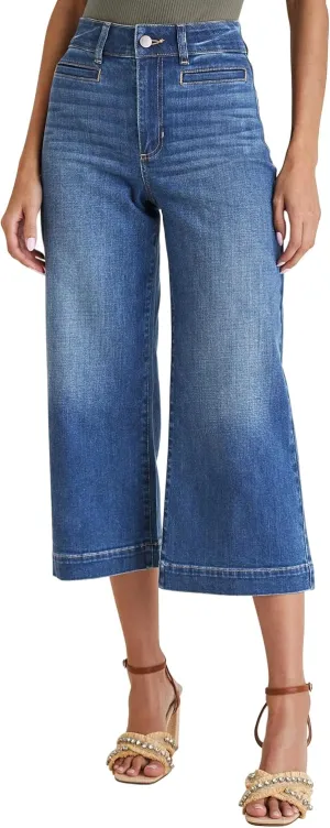 Capri Jeans for Women High Waisted Wide Leg Capri Pants Strechy Loose Denim Capris with Pockets
