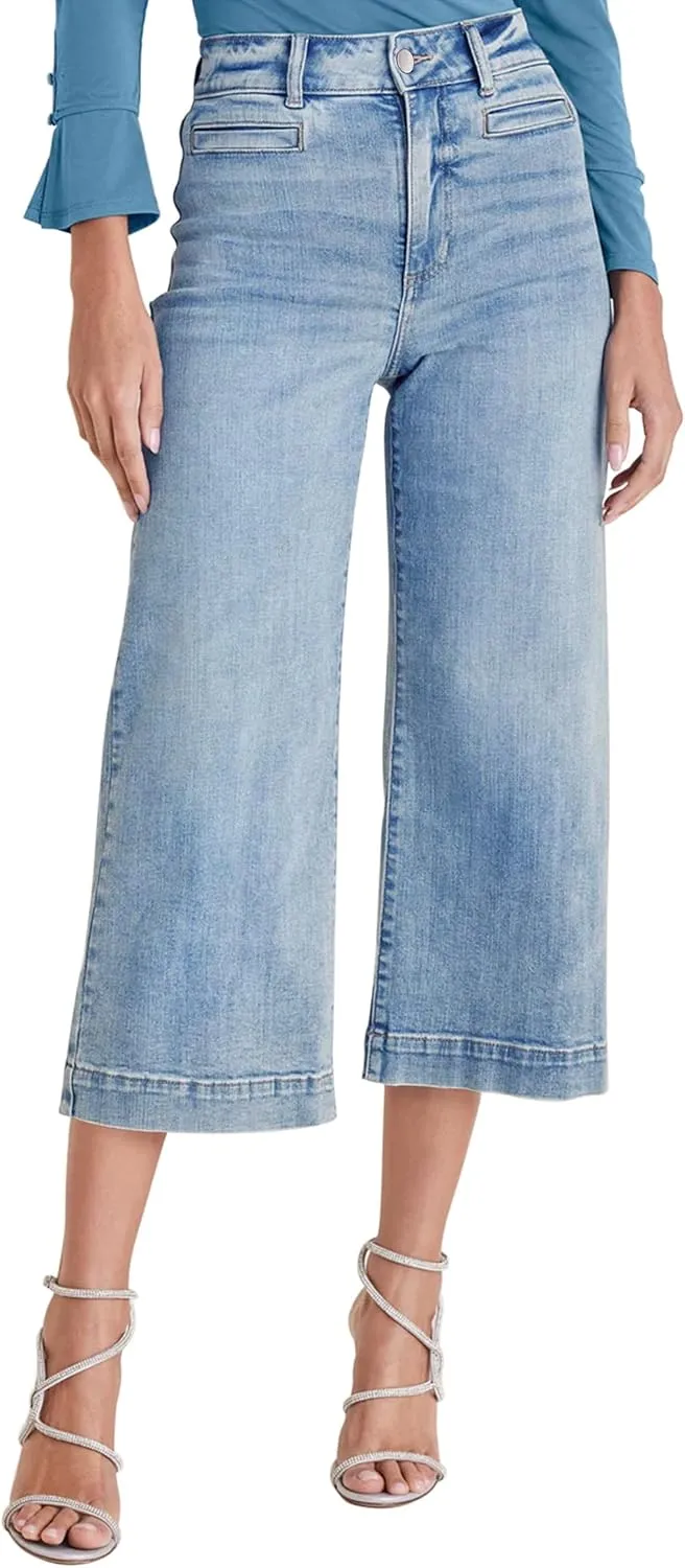 Capri Jeans for Women High Waisted Wide Leg Capri Pants Strechy Loose Denim Capris with Pockets