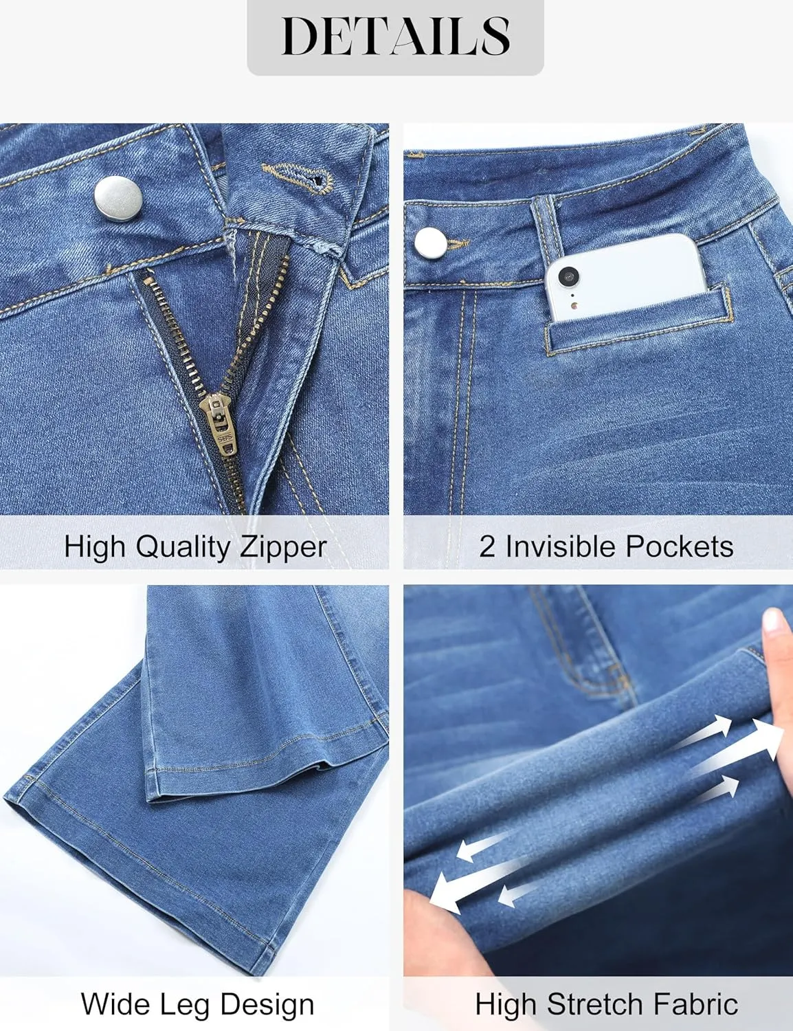 Capri Jeans for Women High Waisted Wide Leg Capri Pants Strechy Loose Denim Capris with Pockets