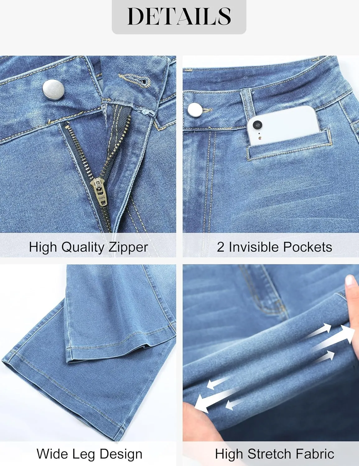 Capri Jeans for Women High Waisted Wide Leg Capri Pants Strechy Loose Denim Capris with Pockets