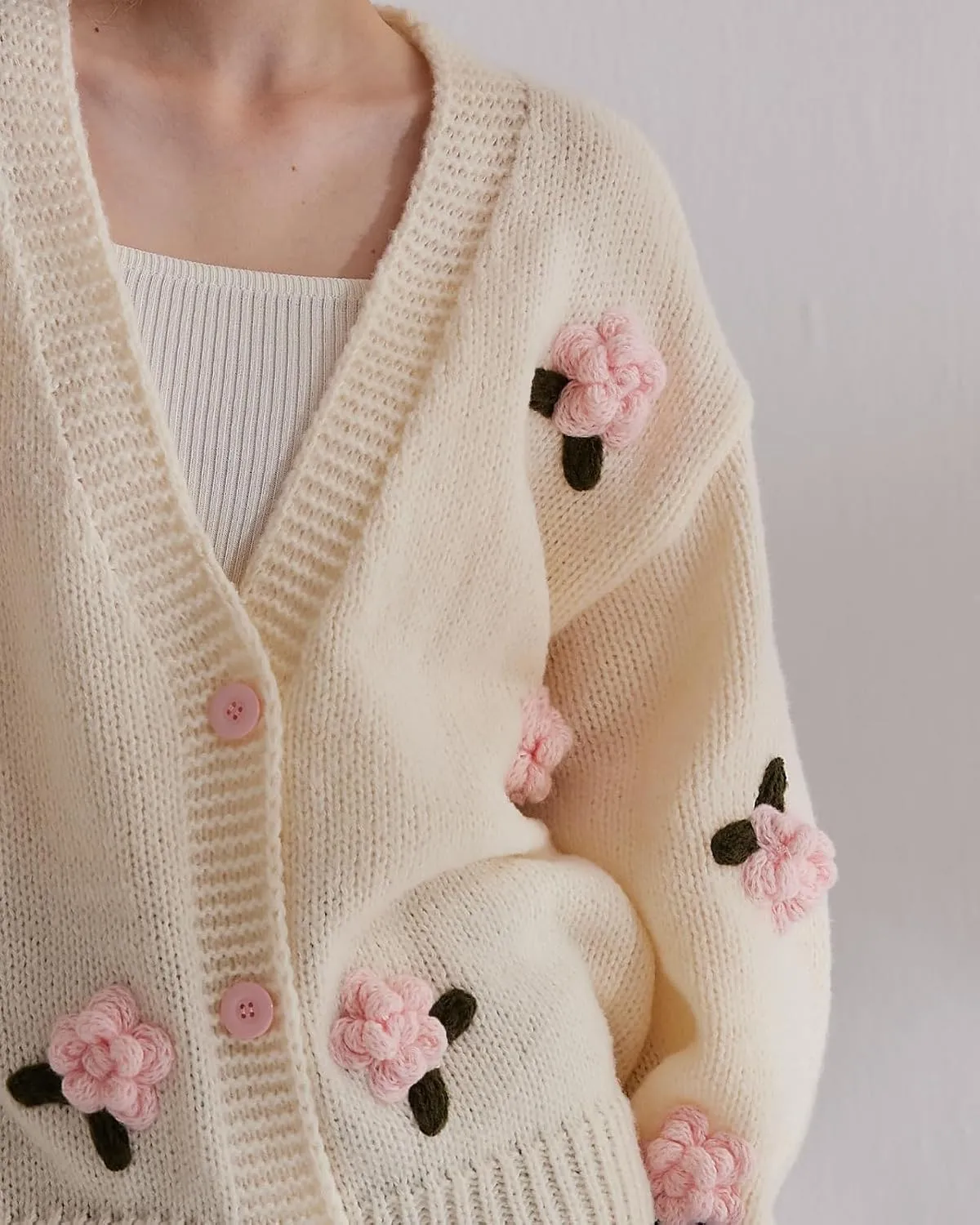 Cardigan Sweater for Women, Long Sleeve V-Neck Button Knit Flower Outfit