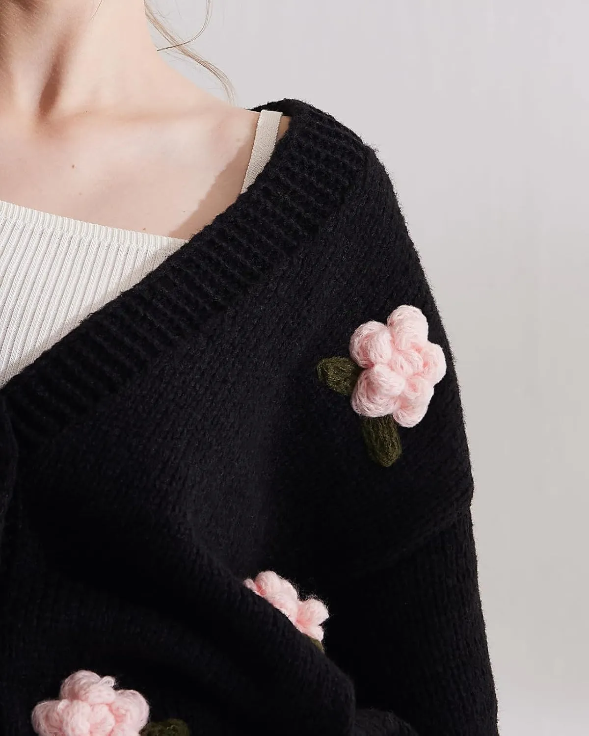 Cardigan Sweater for Women, Long Sleeve V-Neck Button Knit Flower Outfit