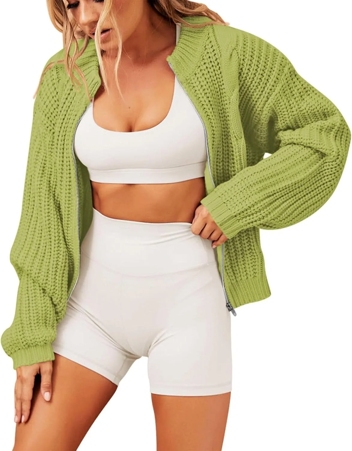 Cardigan Sweaters for Women 2023 Casual Long Sleeve Y2k Zipper Chunky Cable Knit Sweater Fall Winter Warm Coat
