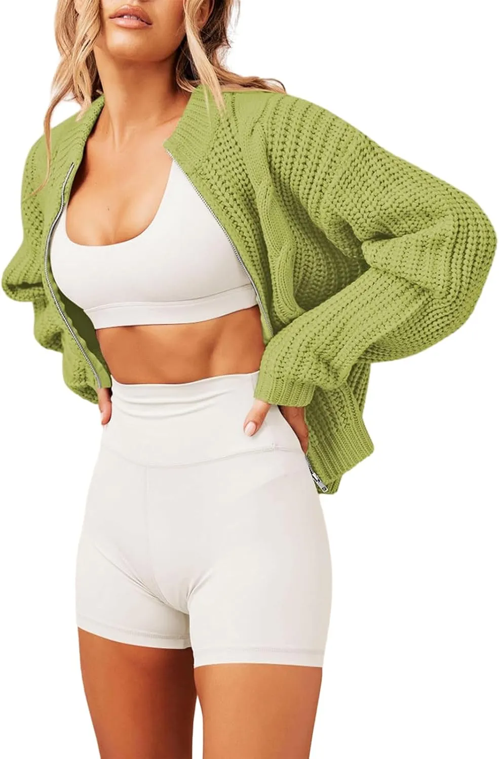 Cardigan Sweaters for Women 2023 Casual Long Sleeve Y2k Zipper Chunky Cable Knit Sweater Fall Winter Warm Coat